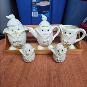 vintage anthropomorphic corn cob family tea set